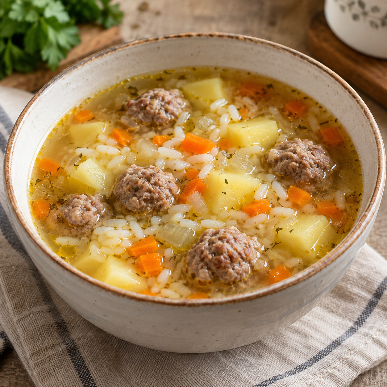 Суп с фрикадельками и рисом