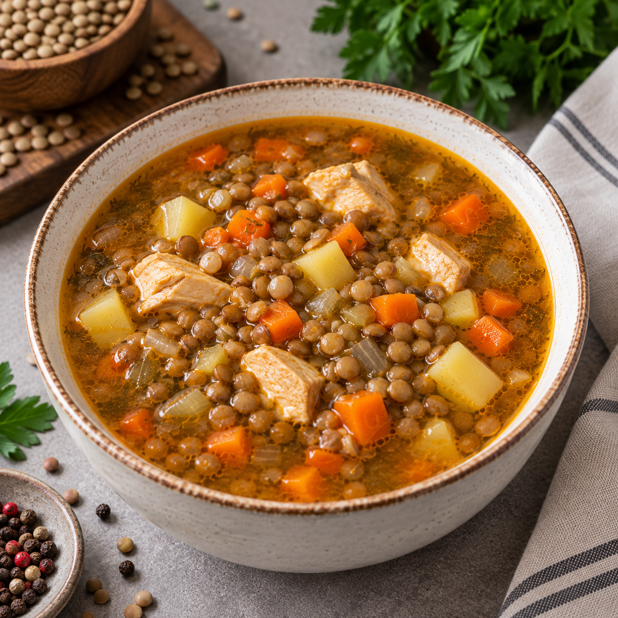 Чечевичный суп с курицей