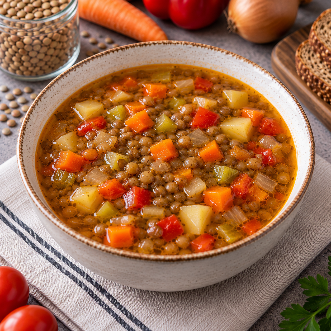 Чечевичный суп с овощами