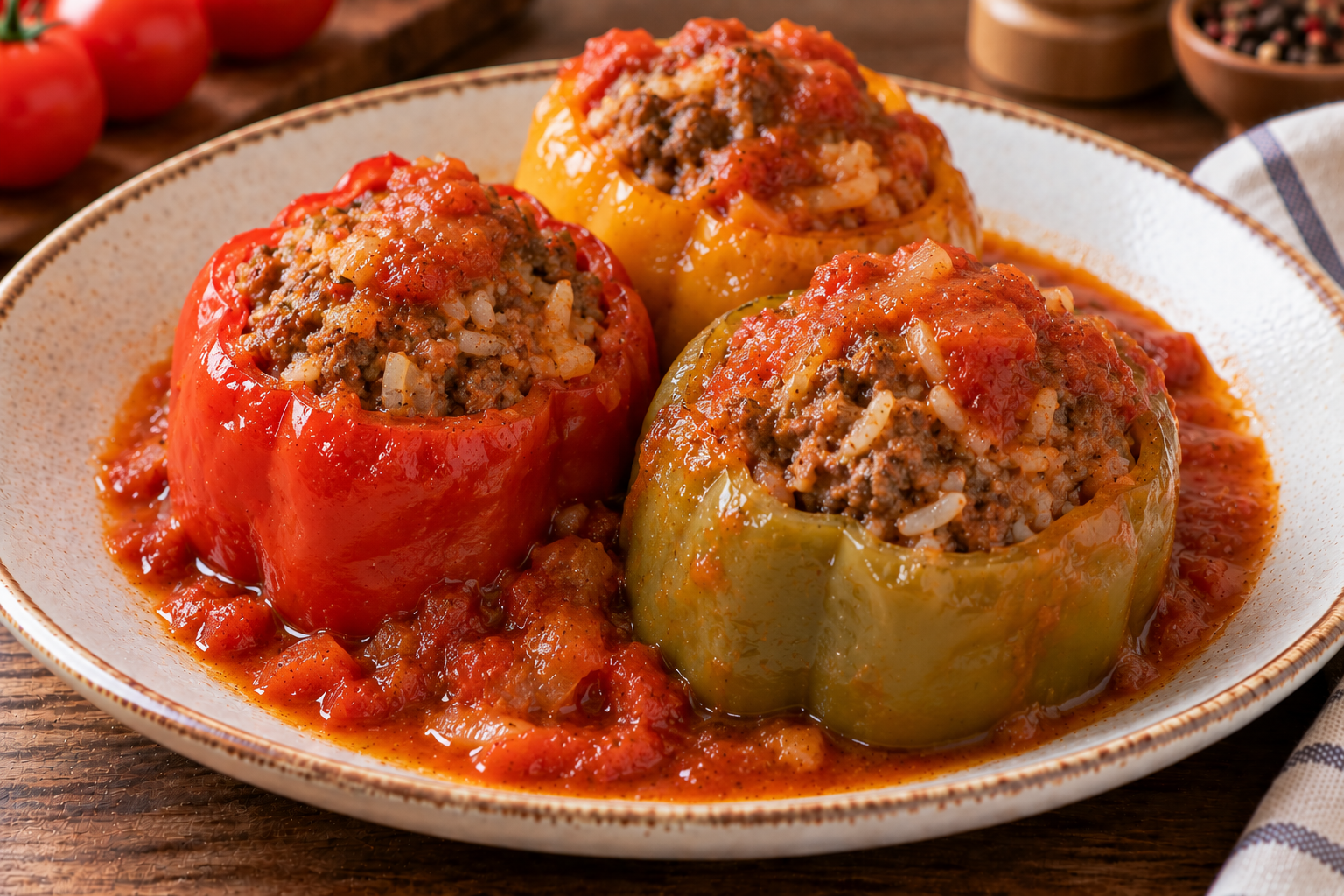Болгарские перцы, фаршированные говядиной и рисом
